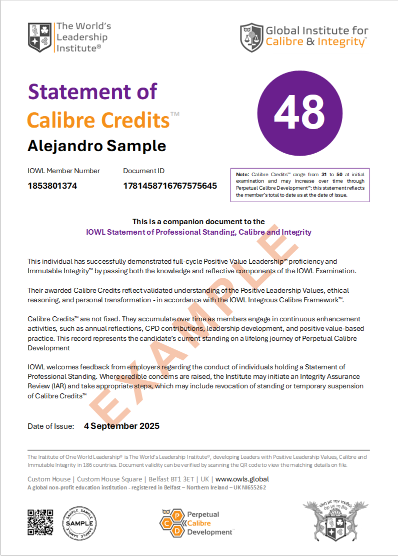 Statement of Calibre Credits&trade; sample